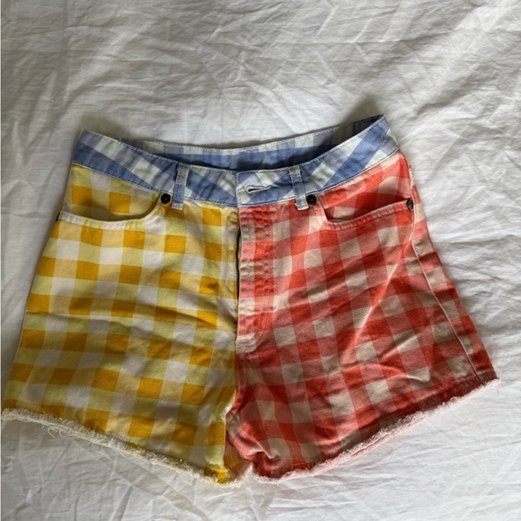 FARM Rio Color Block Gingham Denim Shorts S - Picture 3 of 7